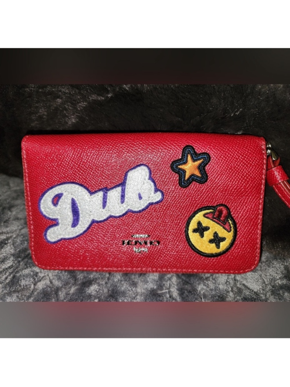 Coach Red Patch Embroidered Wristlet Wallet